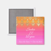 Aimant Indien Enregistrer la date Mariage rose or orange (Recto/Verso)
