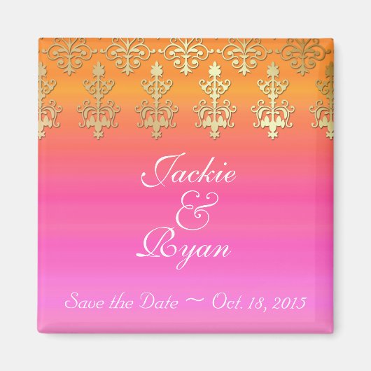 Aimant Indien Enregistrer la date Mariage rose or orange (Devant)