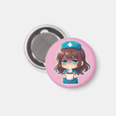 Aimant Infirmière Chibi Originale - Café avec Fatigue (Recto/Verso)
