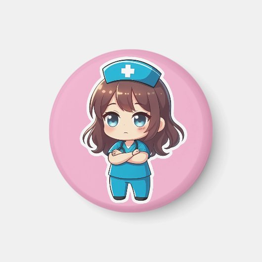 Aimant Infirmière Chibi Originale - Calme Professionnel (Devant)