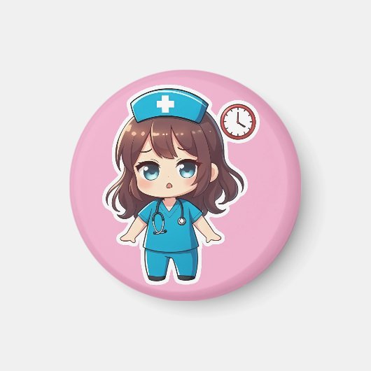 Aimant Infirmière Chibi Originale - Course Contre la Mont (Devant)
