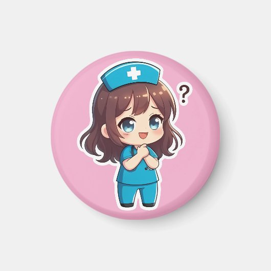 Aimant Infirmière Chibi Originale - Le Moment de Question (Devant)