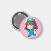 Aimant Infirmière Chibi Originale - L'équipe agitée (Recto/Verso)