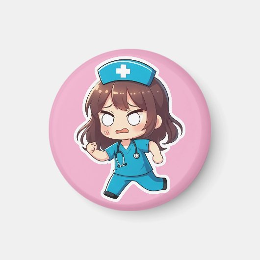 Aimant Infirmière Chibi Originale - L'équipe agitée (Devant)