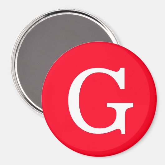 Aimant Initial Letter Monogram Red White Plain Simple (Recto/Verso)