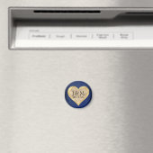 Aimant Initiales de cœur sur mariage Navy Blue & Or (In Situ (Lave-vaisselle))