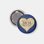 Aimant Initiales de cœur sur mariage Navy Blue & Or (Recto/Verso)