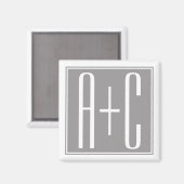 Aimant Initiales de couples modifiables | Blanc & Gris (Recto/Verso)