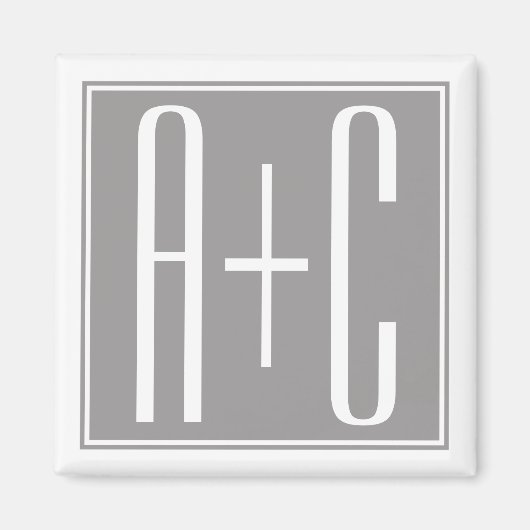 Aimant Initiales de couples modifiables | Blanc & Gris (Devant)