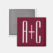 Aimant Initiales de couples simples | Blanc et bordeaux (Recto/Verso)