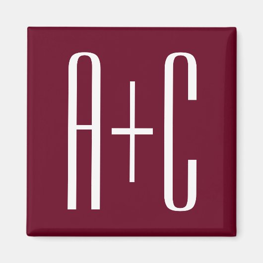 Aimant Initiales de couples simples | Blanc et bordeaux (Devant)