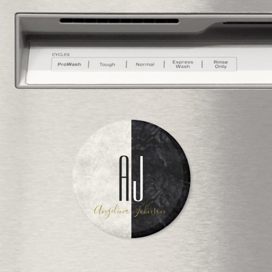 Aimant Initiales géantes en marbre noir et blanc Monogram (In Situ (Lave-vaisselle))