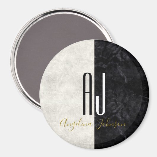 Aimant Initiales géantes en marbre noir et blanc Monogram (Recto/Verso)