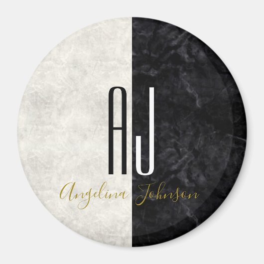 Aimant Initiales géantes en marbre noir et blanc Monogram (Devant)