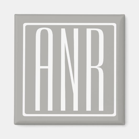 Aimant Initiales Monogramme | Blanc Sur Gris Clair (Devant)