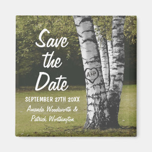 Aimant Initiales rustiques Birch Tree Wedding Enregistrer