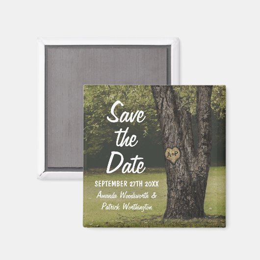 Aimant Initiales rustiques Mariage d'un vieux chêne Enreg (Recto/Verso)