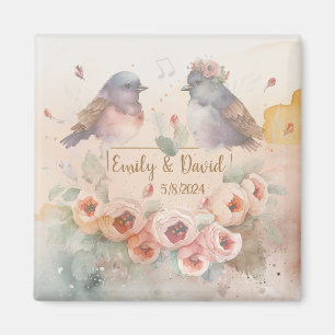 Aimant Inséparables aquarelle avec roses pour mariage