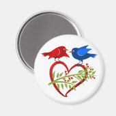 Aimant Inséparables bleus et rouges avec cœur (Recto/Verso)