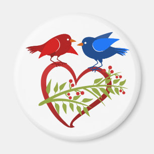 Aimant Inséparables bleus et rouges avec cœur