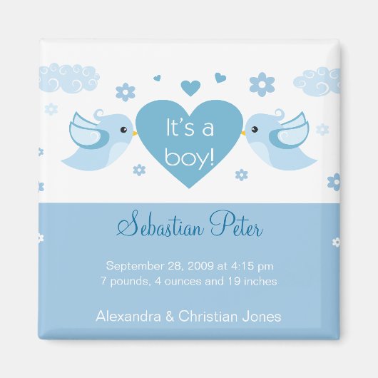 Aimant Inséparables bleus Faire-part de naissance bébé (Devant)