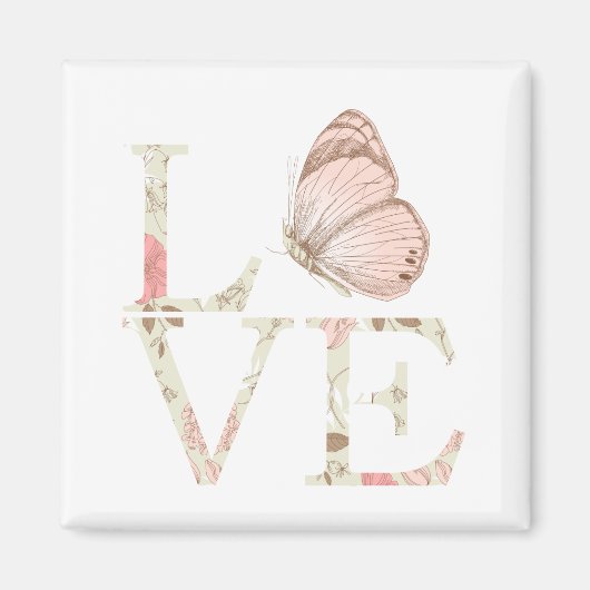 Aimant Inspirationnel Pink Love Papillon Floral (Devant)