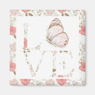 Aimant Inspirationnel Pink Love Papillon Floral