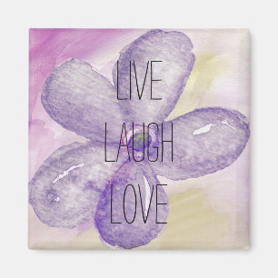 Aimant Inspirationnel Vie, Rire, Amour Aquarelle Flower