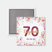 Aimant Invitation anniversaire 70 ans magnolia floral ros (Recto/Verso)