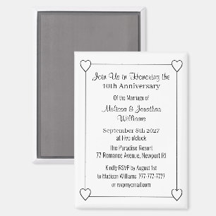 Aimant Invitation Blanc et Noir pour les 10 Ans de Mariag