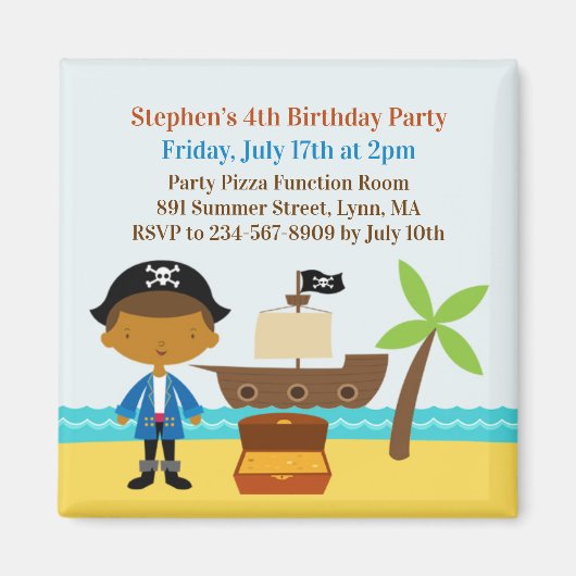 Aimant Invitation de fête d'anniversaire du pirate Capita (Devant)