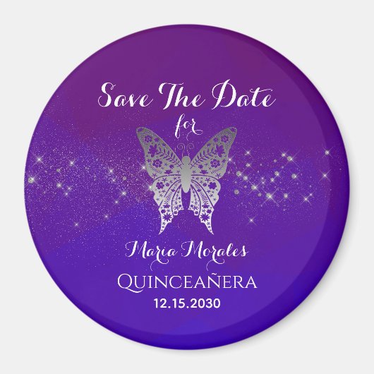 Aimant Invitation de sauvegarde de Quinceanera violette (Devant)
