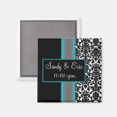 Aimant Invitations Aqua White Black Mariage damassé (Recto/Verso)