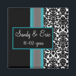 Aimant Invitations Aqua White Black Mariage damassé<br><div class="desc">Invitations Aqua White Black Mariage damassé</div>