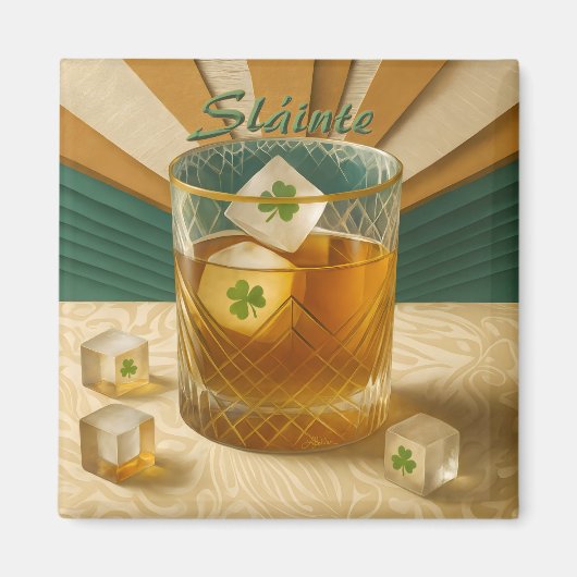 Aimant Irish Whiskey Tumbler Shamrock Ice "Sláinte!" (Devant)