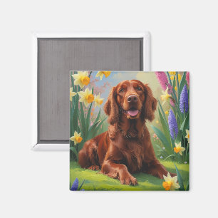 Aimant Irlandais Red Setter Chien Fleurs de printemps pei
