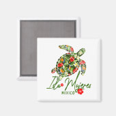 Aimant Isla Mujeres Mexico Sea Turtle Tropical Hibiscus V (Recto/Verso)