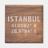 Aimant Istanbul Latitude et Longitude Bois foncé (Devant)