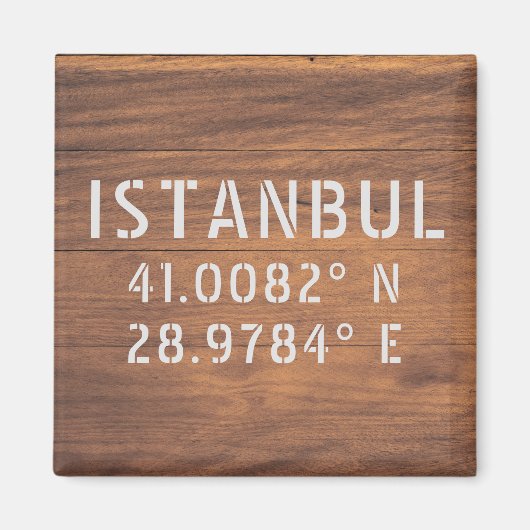 Aimant Istanbul Latitude et Longitude Bois foncé (Devant)
