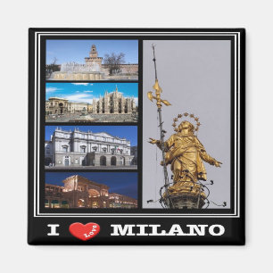 Aimant IT - Italie Milan Milano - I Love - Collage Mosaic
