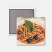 Aimant Italie, Positano. Plaque de pâtes et aubergines. (Recto/Verso)