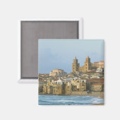 Aimant Italie, Sicile, Cefalu, Vue avec Duomo de 2 (Recto/Verso)
