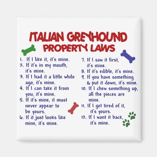 Aimant ITALIEN GREYHOUND Lois sur la propriété (Devant)