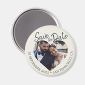 Aimant Ivory Photo Modern Script Save the Date (Recto/Verso)
