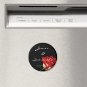 Aimant izedWedding personnel de rose rouge et blanc (In Situ (Lave-vaisselle))