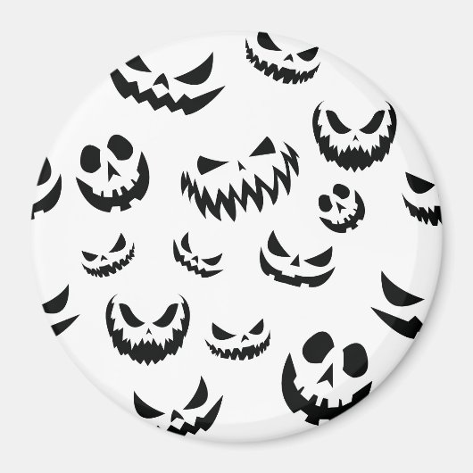 Aimant Jack-o'-lantern face Citrouille noir et blanc (Devant)