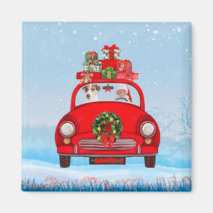 Aimant Jack Russell Chien En Voiture Avec Le Père Noël