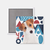 Aimant Jack Russell Terrier Chien bleu et rouge géométriq (Recto/Verso)
