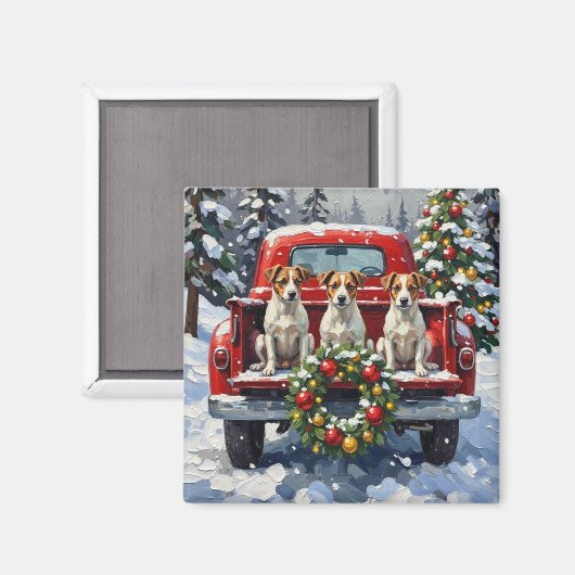 Aimant Jack Russell Terrier Christmas Red Truck Holiday (Recto/Verso)