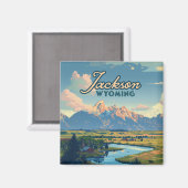 Aimant Jackson Hole Wyoming Ranch Tetons Mountains Retro (Recto/Verso)